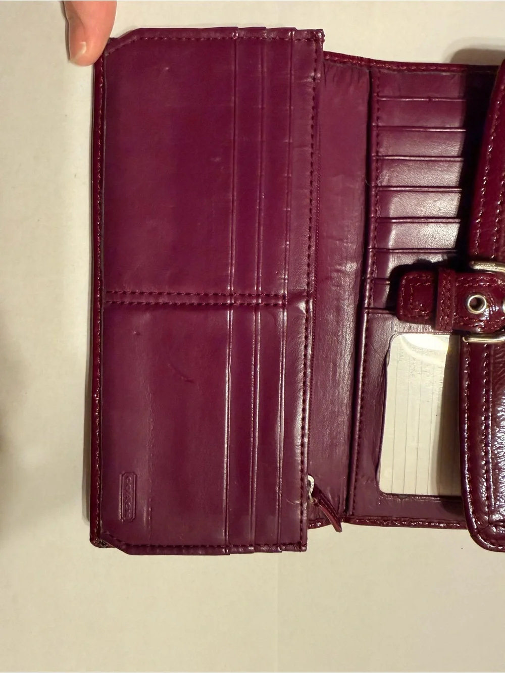 Glossy Plum Leather Clutch Wallet - coach